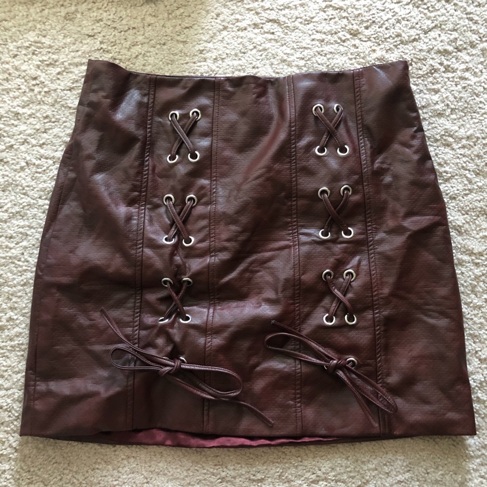 Maroon Faux Leather Skirt